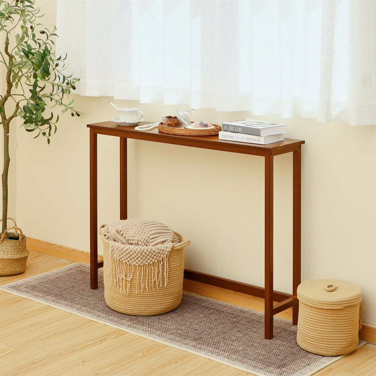 Bamboo Narrow Wood Console Table H433702