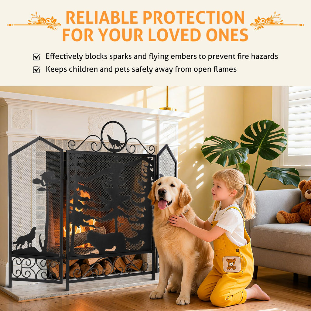 Black 3 Panel Fireplace Screen L2956