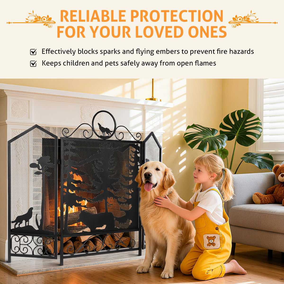 Black 3 Panel Fireplace Screen L2956