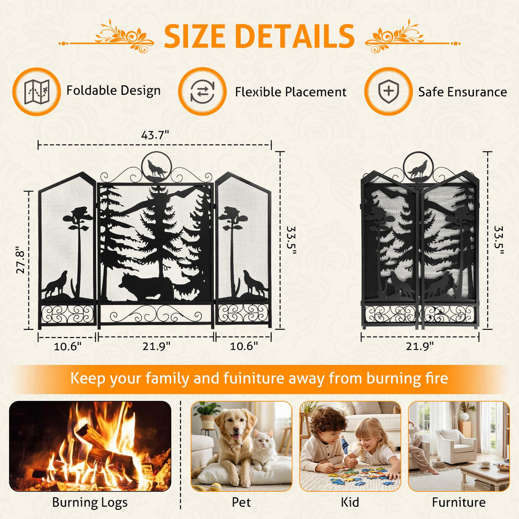 Black 3 Panel Fireplace Screen L2956