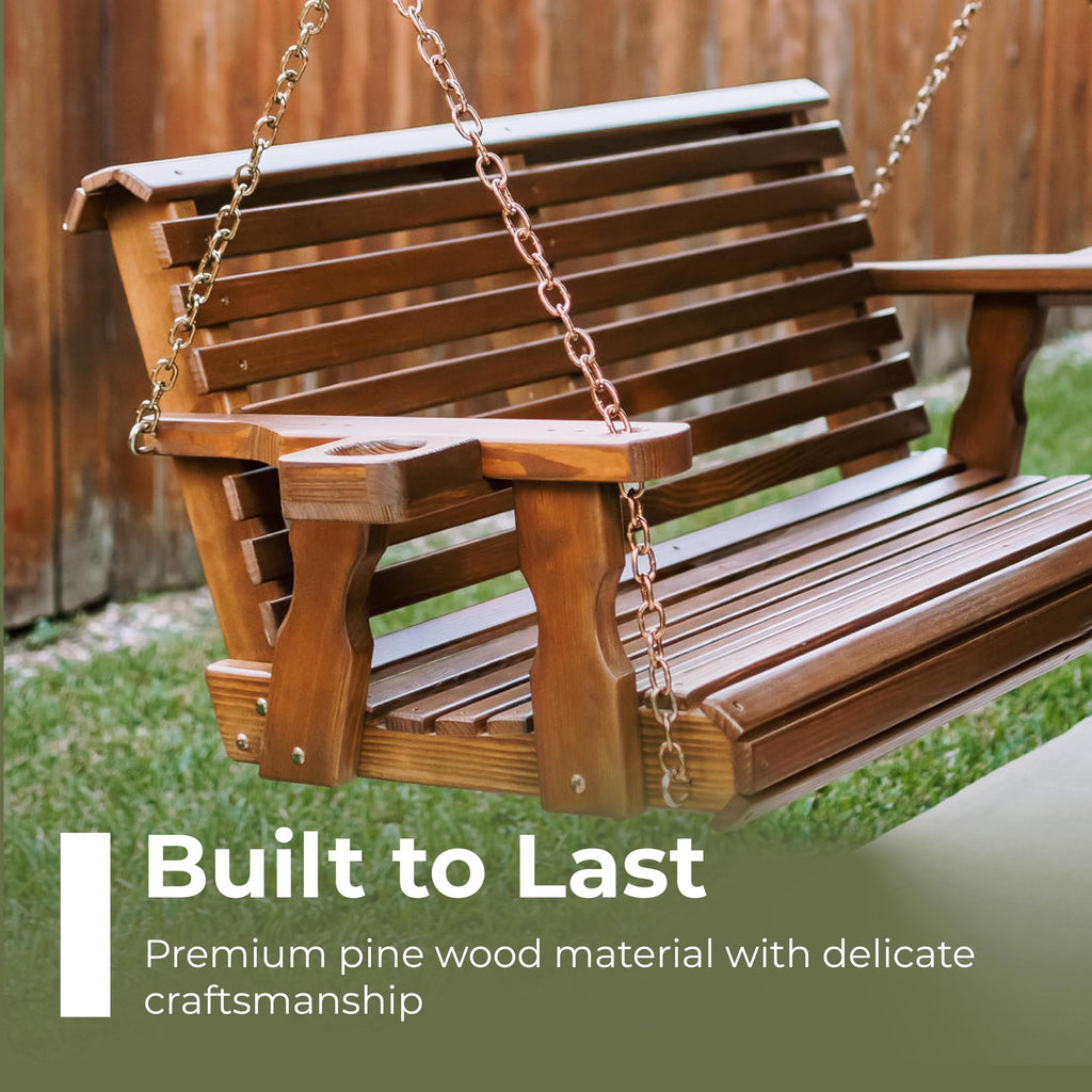 Heavy Duty 700 Lb Capacity Porch Swing with Cup Holders, 5 Foot Y965398