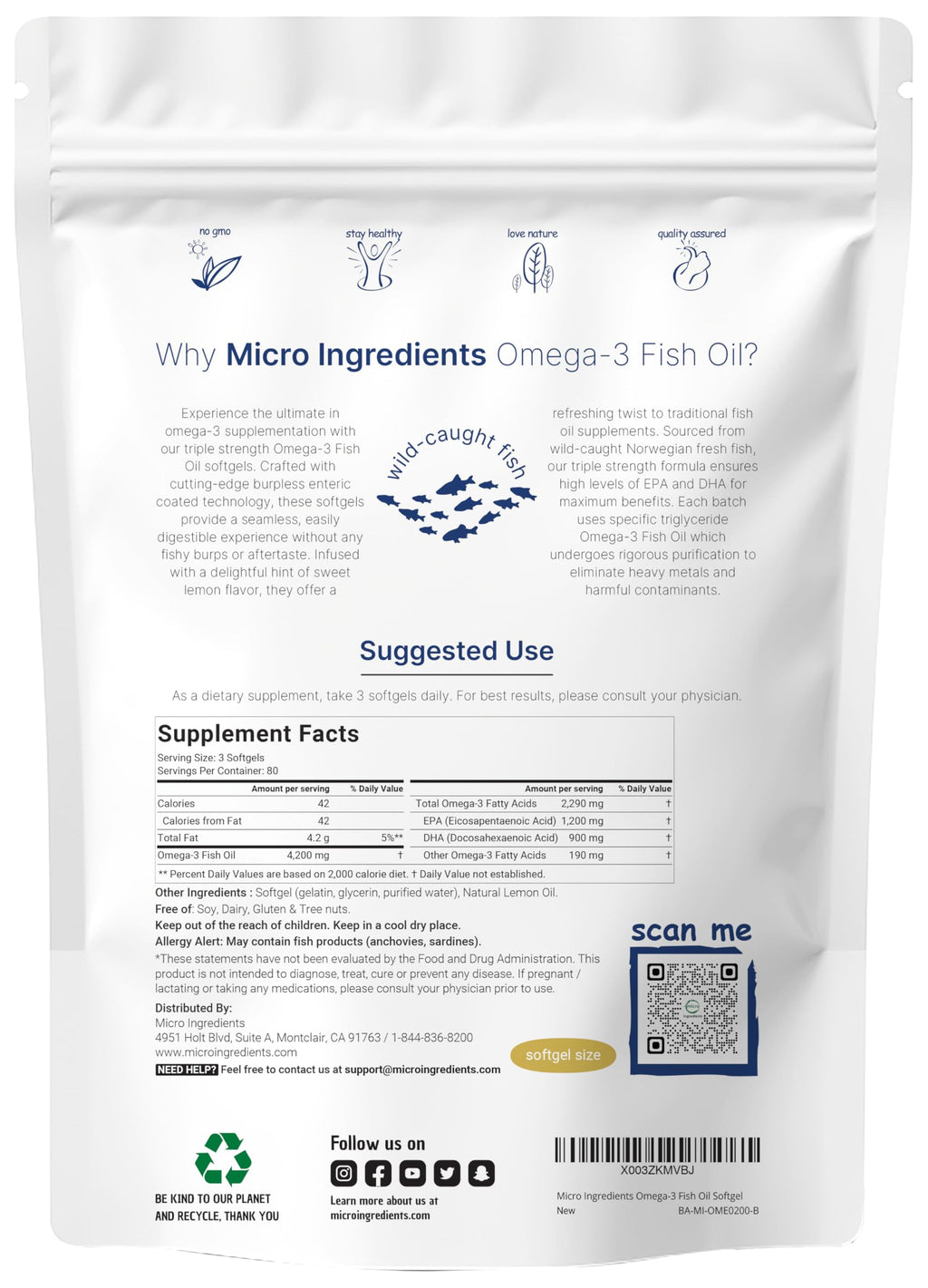 Omega 3 Fish Oil 4200mg & Cod Liver Oil 2000mg 360 Softgels Lemon Flavored U36025