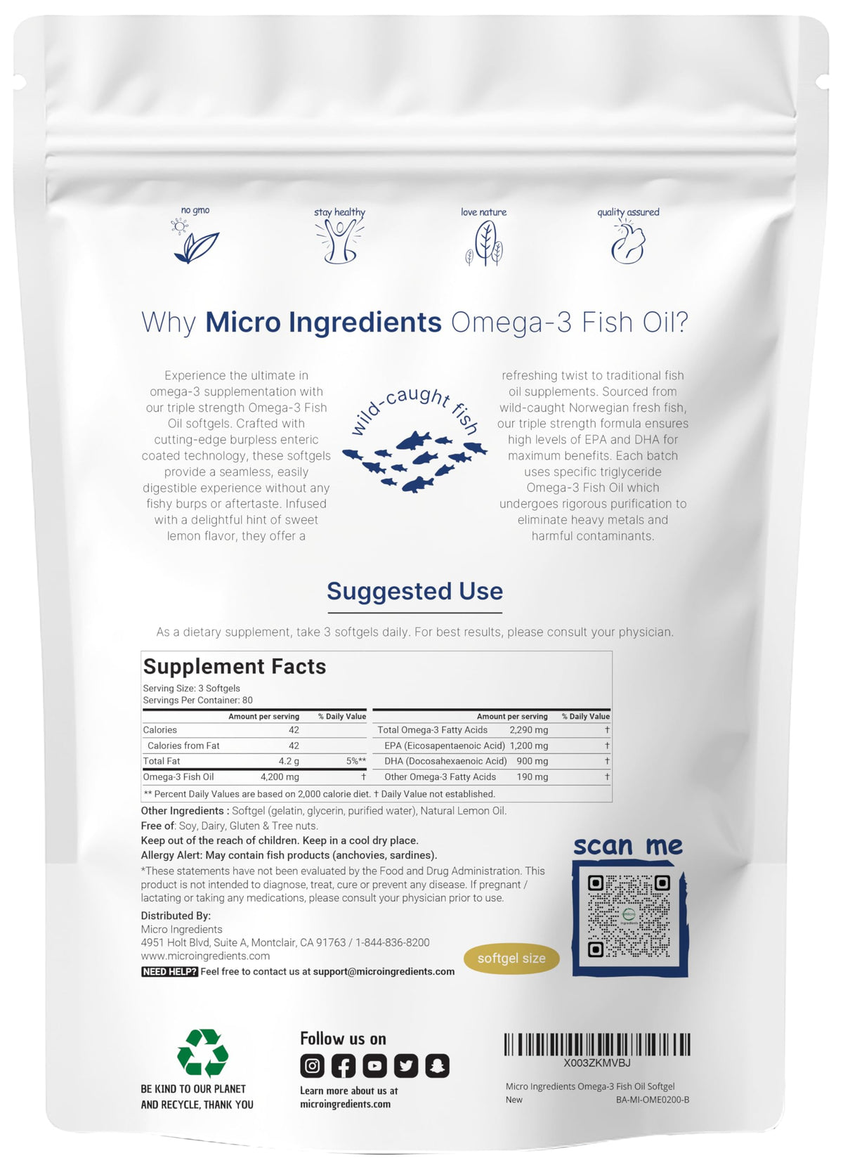 Omega 3 Fish Oil 4200mg & Cod Liver Oil 2000mg 360 Softgels Lemon Flavored U36025