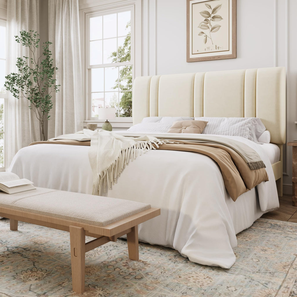 Queen Size Velvet Bed Frame with Adjustable Headboard K65588