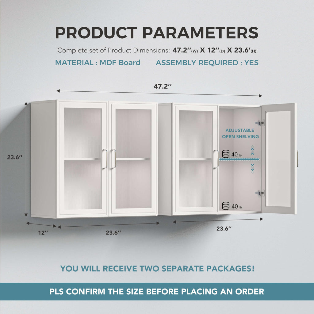 White Wall Cabinet with Acrylic Glass Doors and Adjustable Shelf, Set of 2 S80513