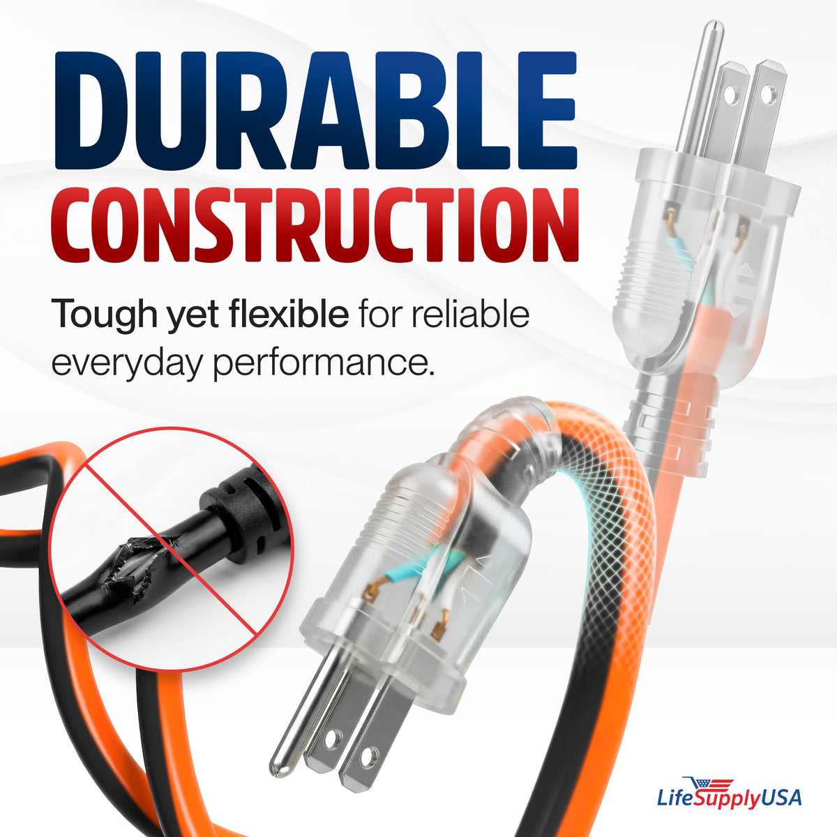 100ft 12/3 Gauge Heavy Duty Extension Cord, Waterproof, 15A 125V, Orange and Black P7668