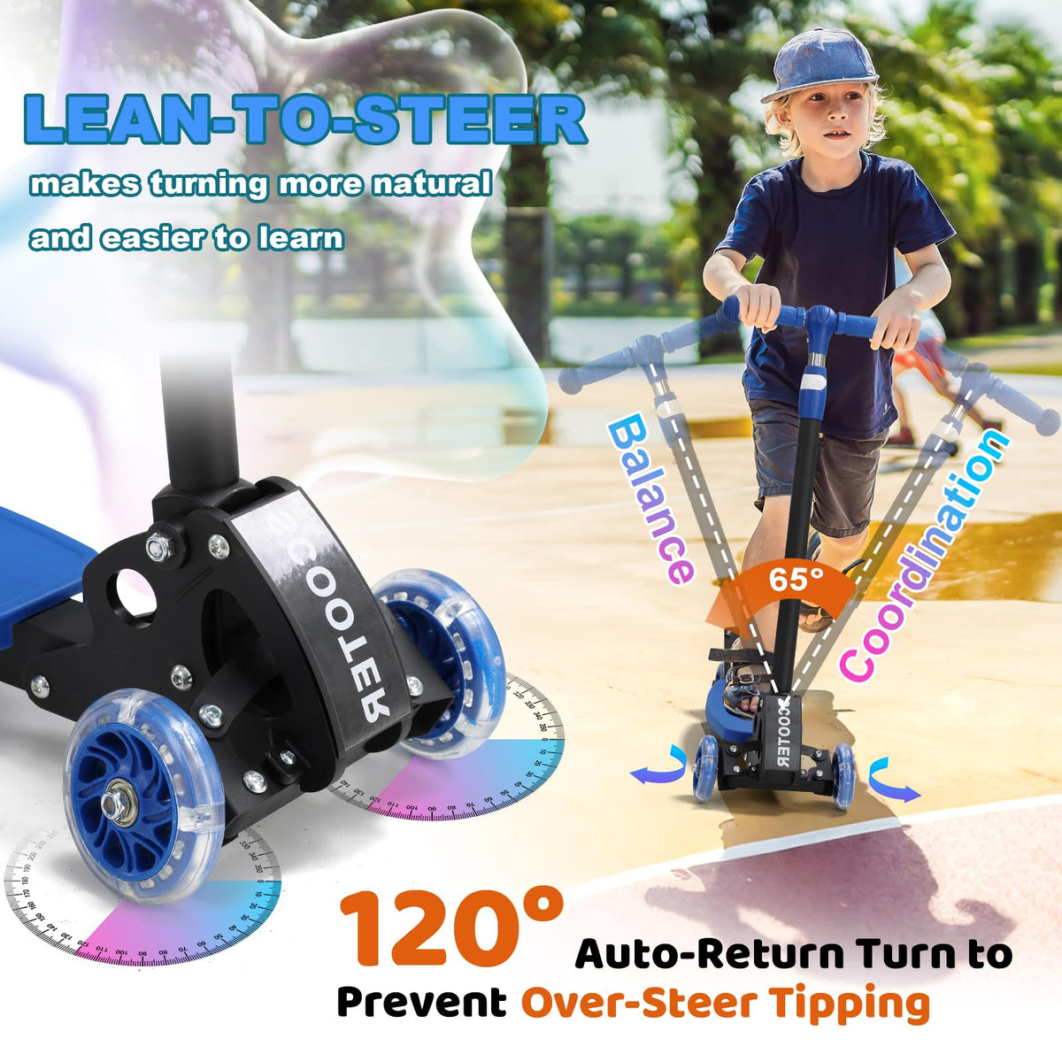 Kids 2-7 Age Light up 3 Wheels Folding Kick Scooter Z936