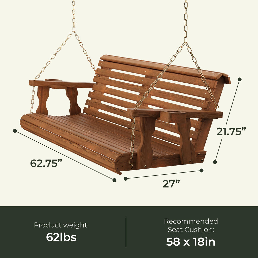 Heavy Duty 700 Lb Capacity Porch Swing with Cup Holders, 5 Foot Y965398