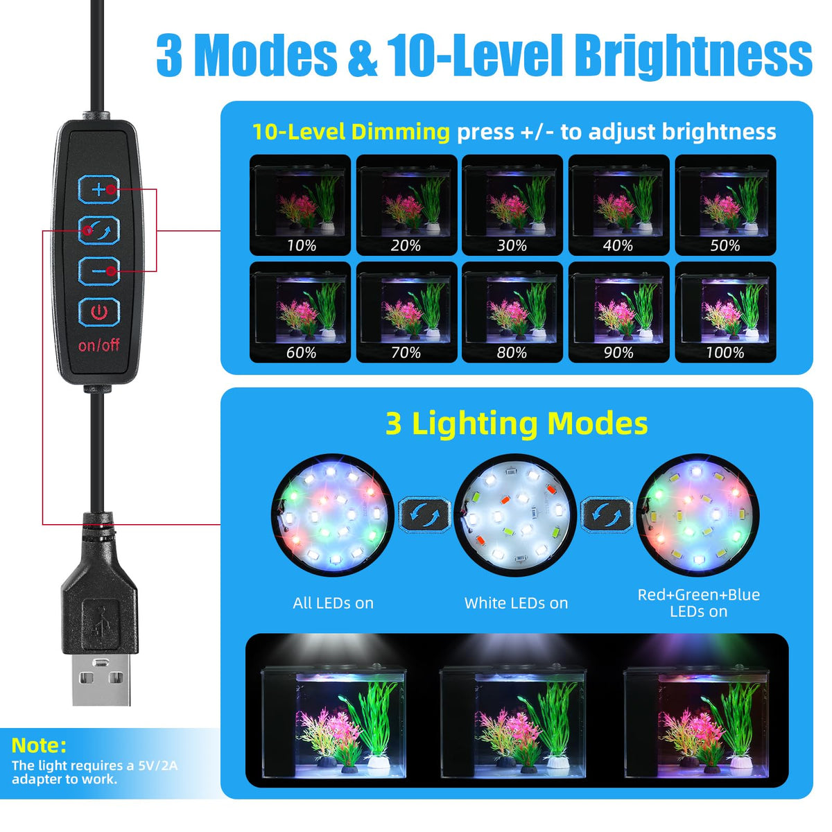1 Gallon Betta Fish Tank with LED Light and Water Filter Pump E338966