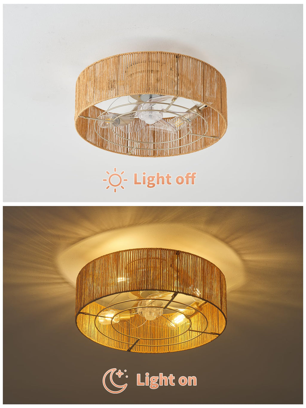20" Rattan Ceiling Fan with Lights G65401