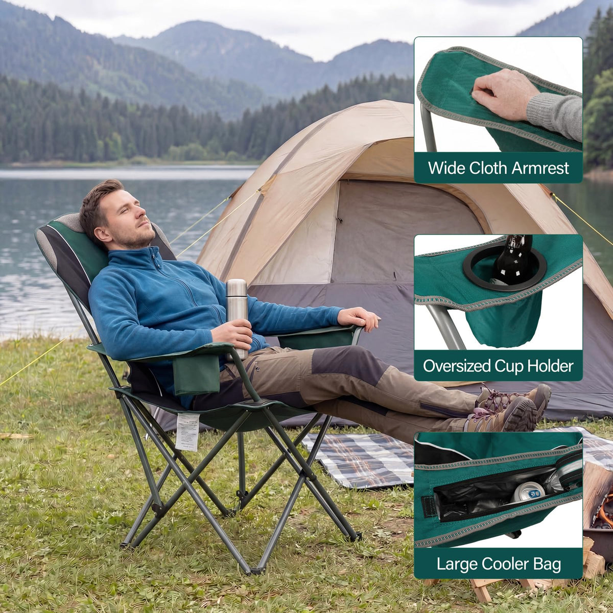 Oversized Folding Camping Chair with Cup Holder, 2 Pack E86424