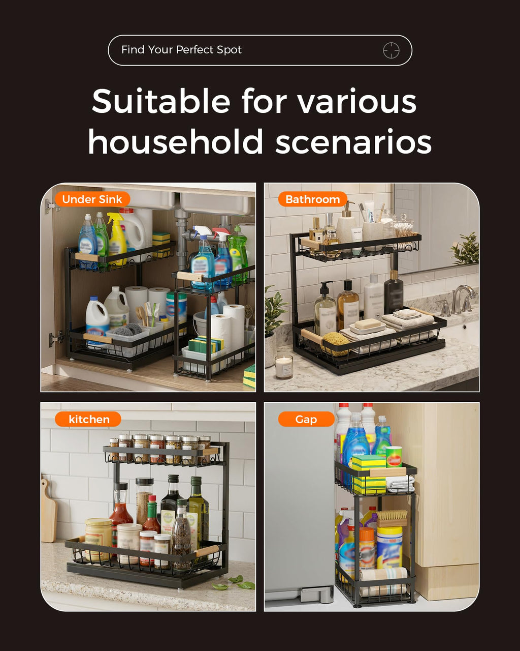 2-Tier Height Adjustable Under Sink Organizer & Storage F90799