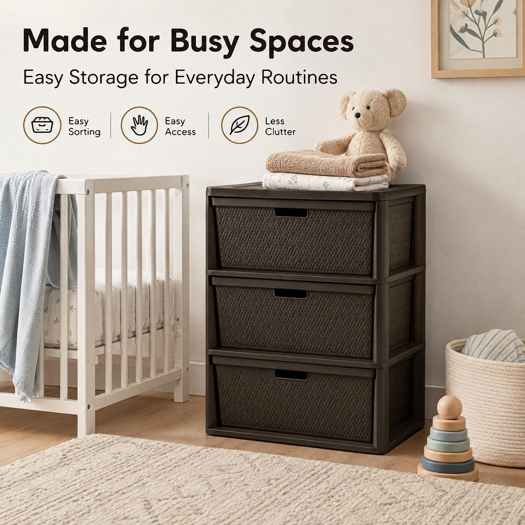 Brown 3 Drawer Plastic Storage Organizer T2496