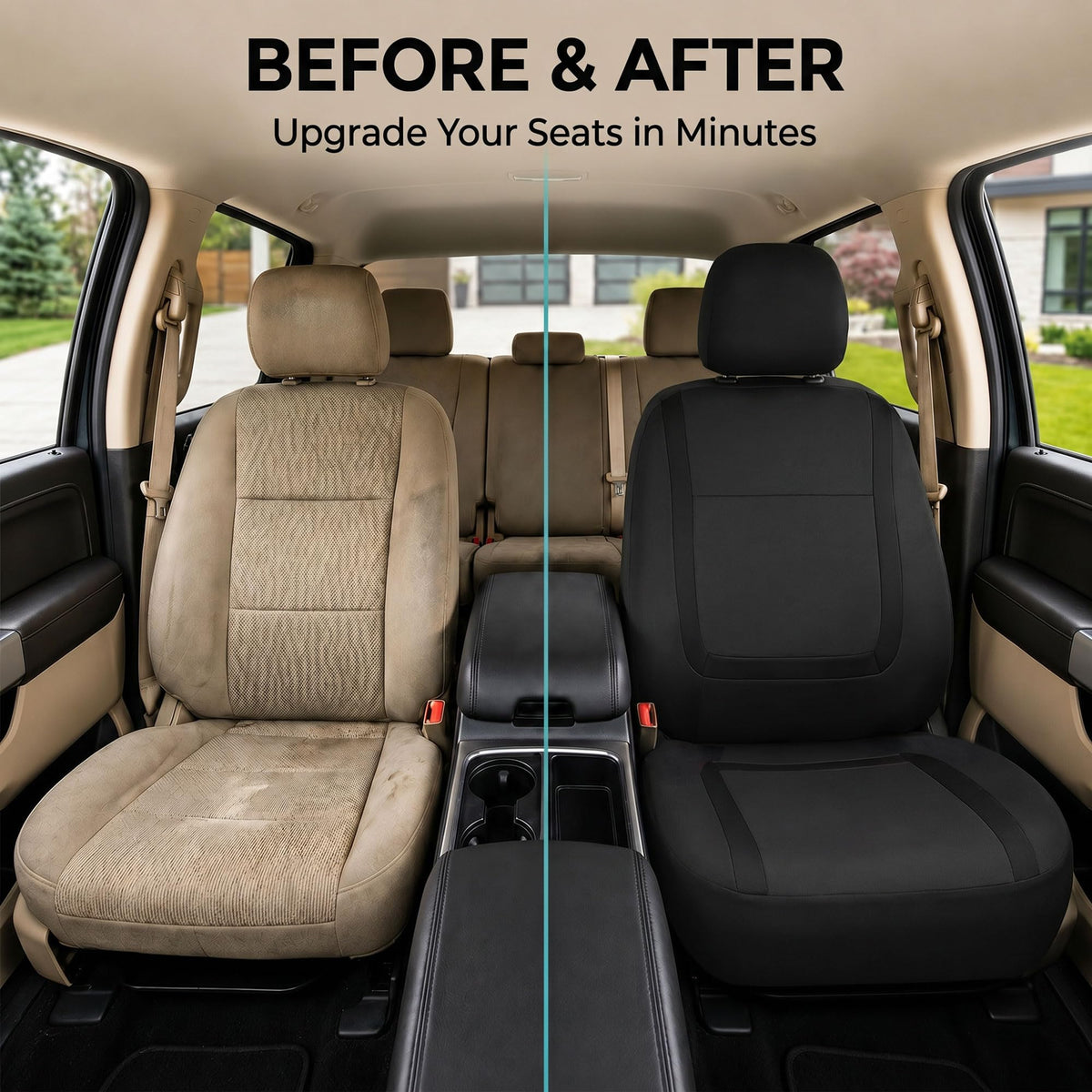 Cloth Car Seat Covers Front Set Black Q66303