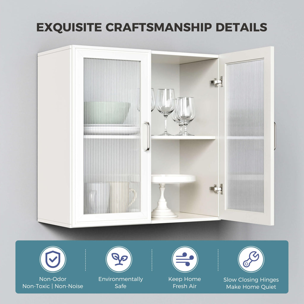 White Wall Cabinet with Acrylic Glass Doors and Adjustable Shelf, Set of 2 S80513