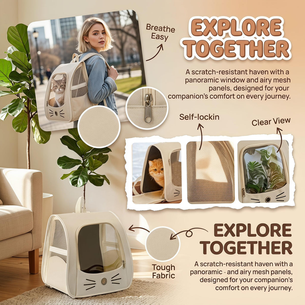 Cat Carrier Backpack, 13.8 Inches H1241