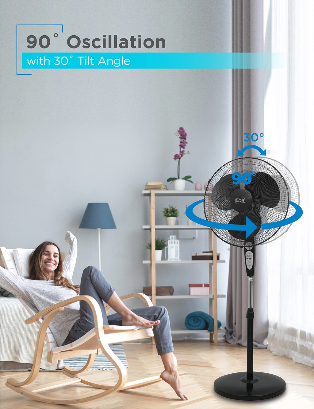 18" Oscillating Pedestal Fan with Remote, Black A784