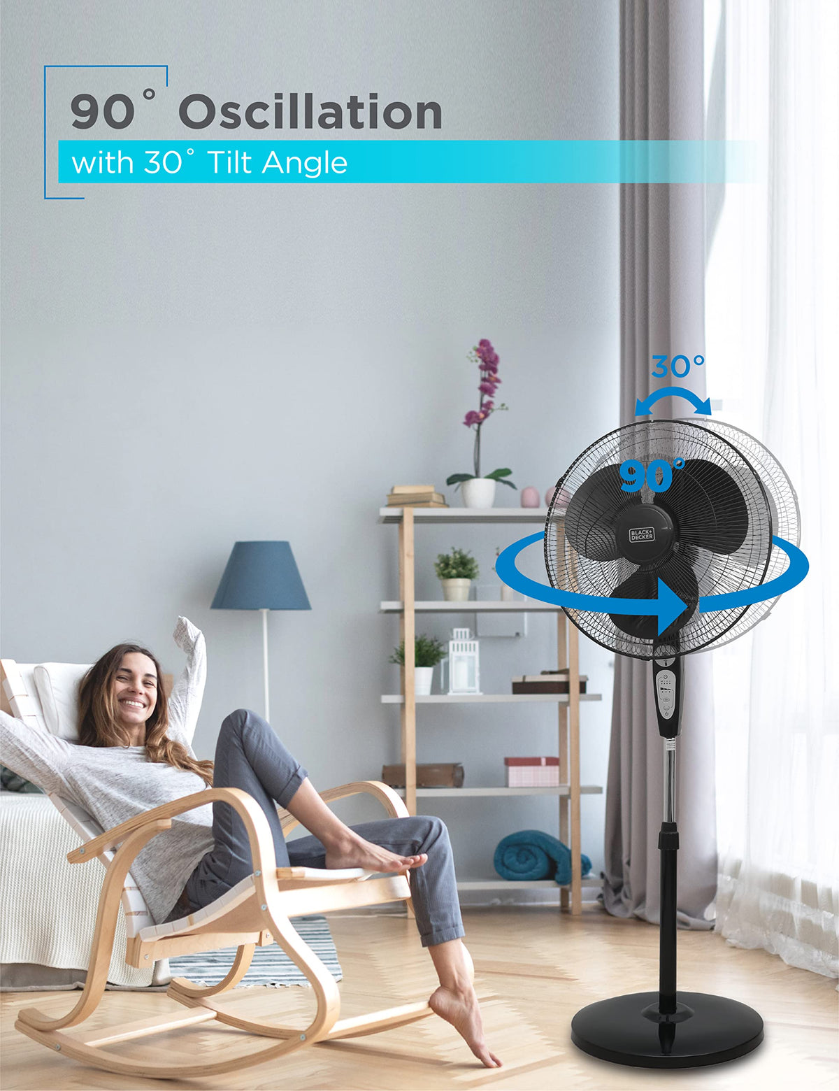 18" Oscillating Pedestal Fan with Remote, Black A784