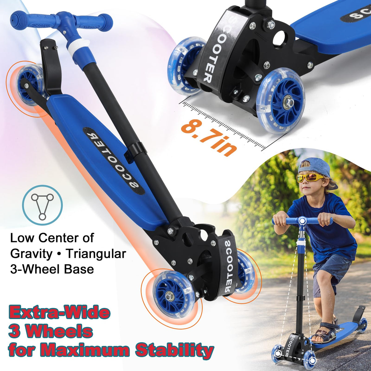 Kids 2-7 Age Light up 3 Wheels Folding Kick Scooter Z936