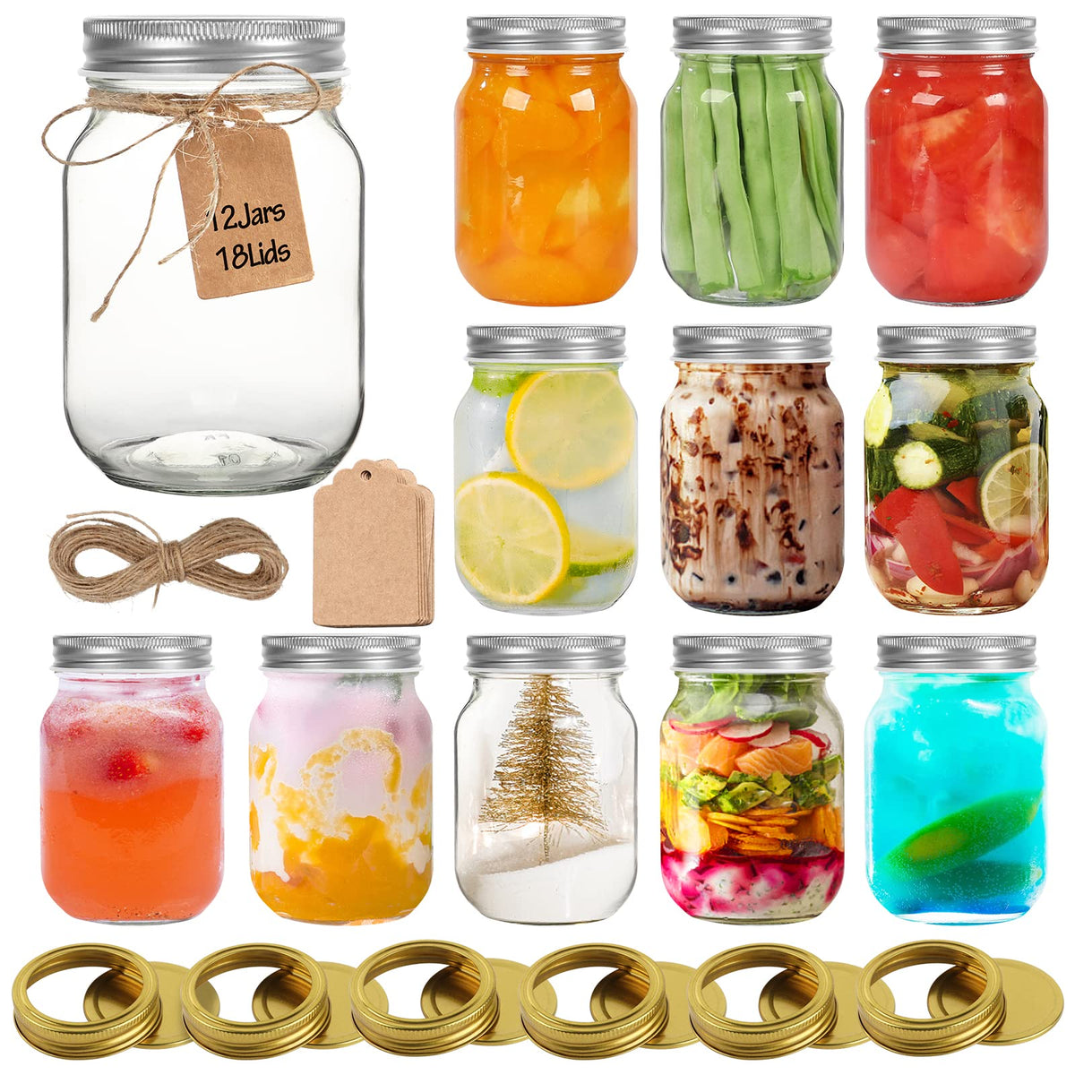 16 oz Wide Mouth Glass Mason Jars 12 Pack with Lids S522