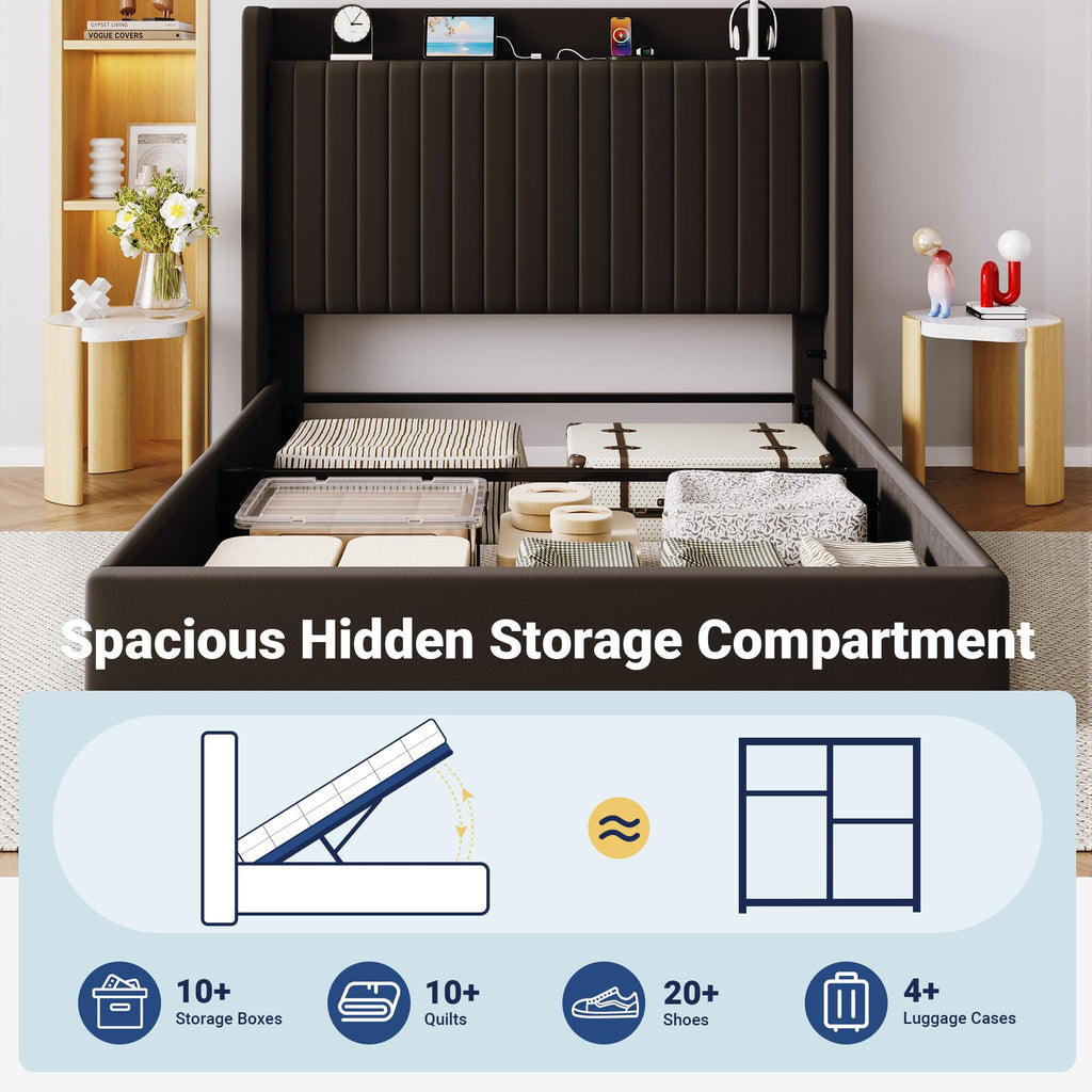 Full Lift Up Storage Hydraulic Bed Frame Black P6468