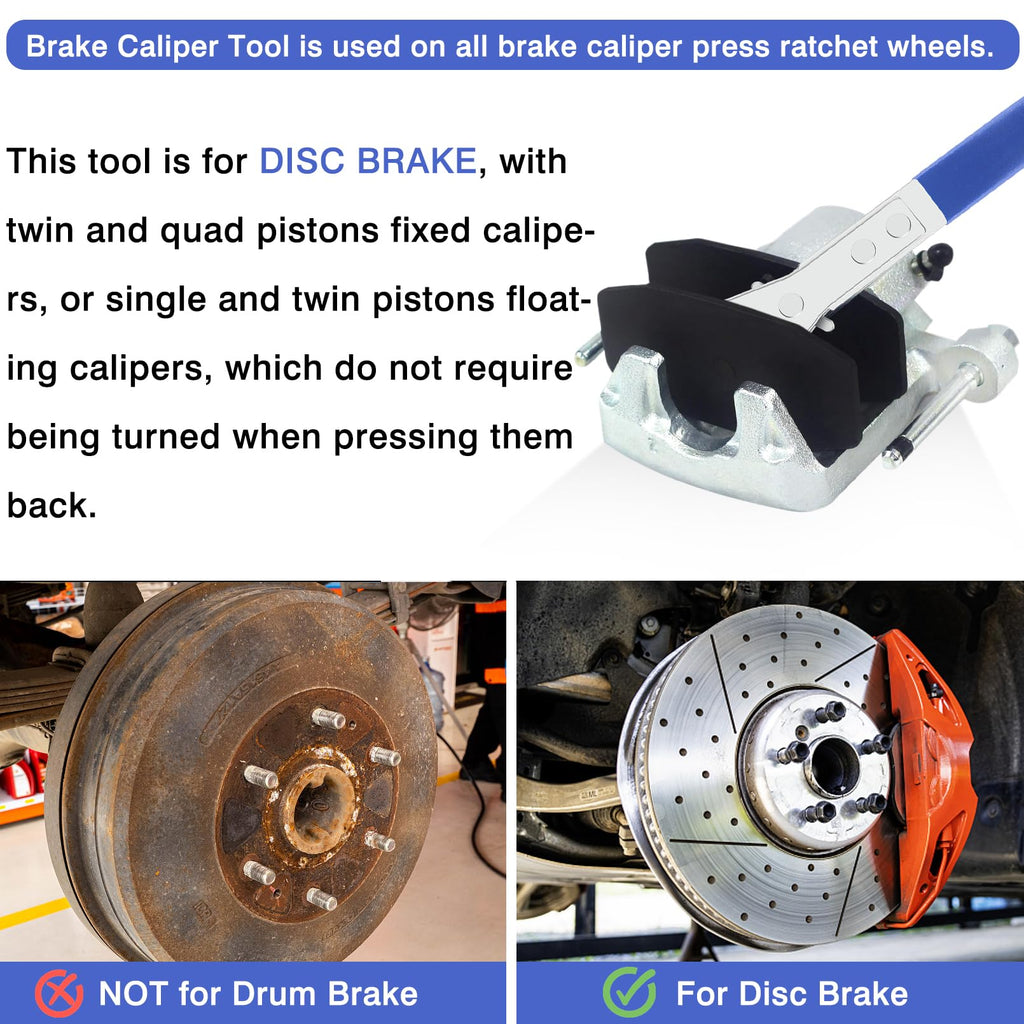 Brake Caliper Compression Tool with 2 Hooks & 360° Rotating Ratchet D260