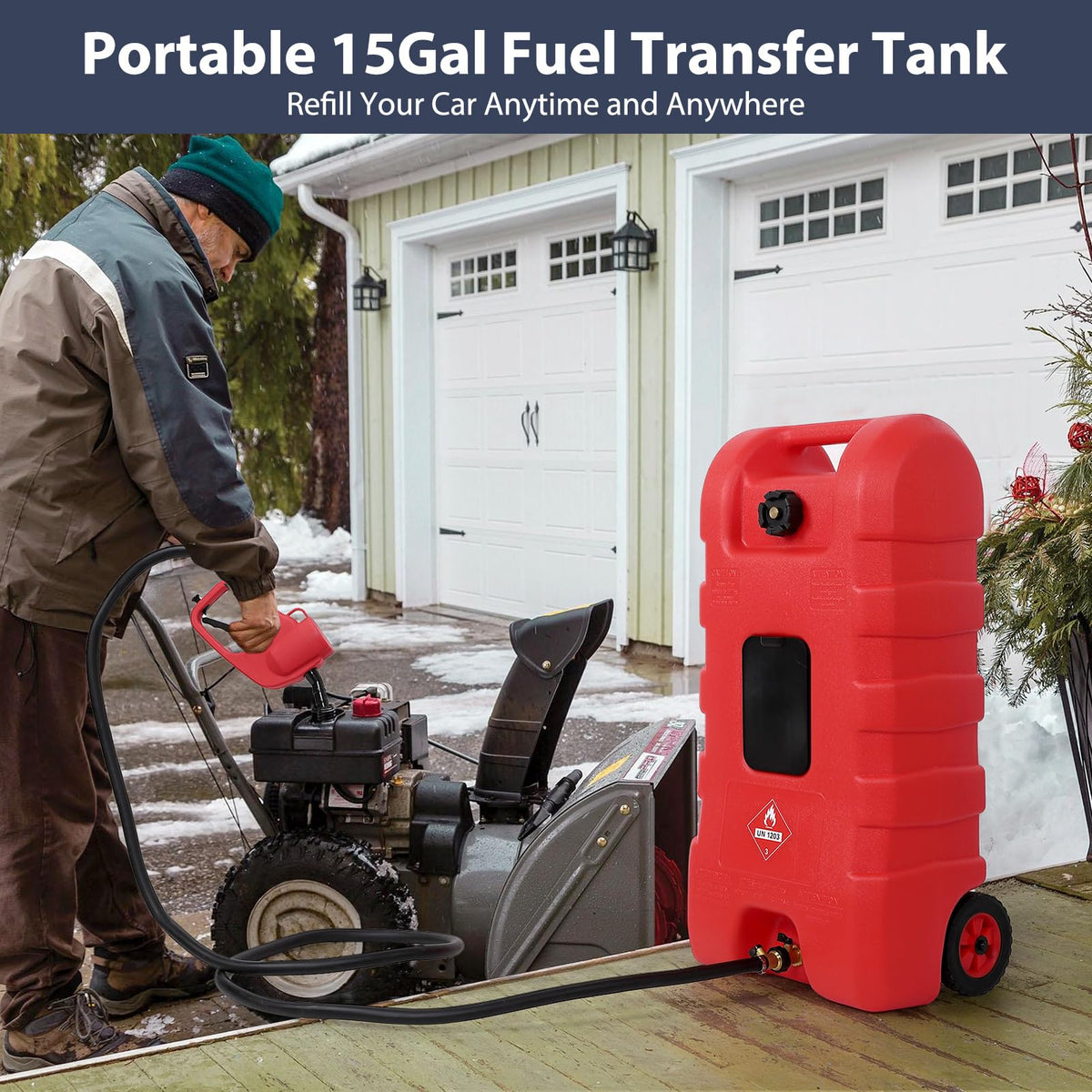 15 Gallon Portable Gas Fuel Tank Container with Pump and Hose T3596