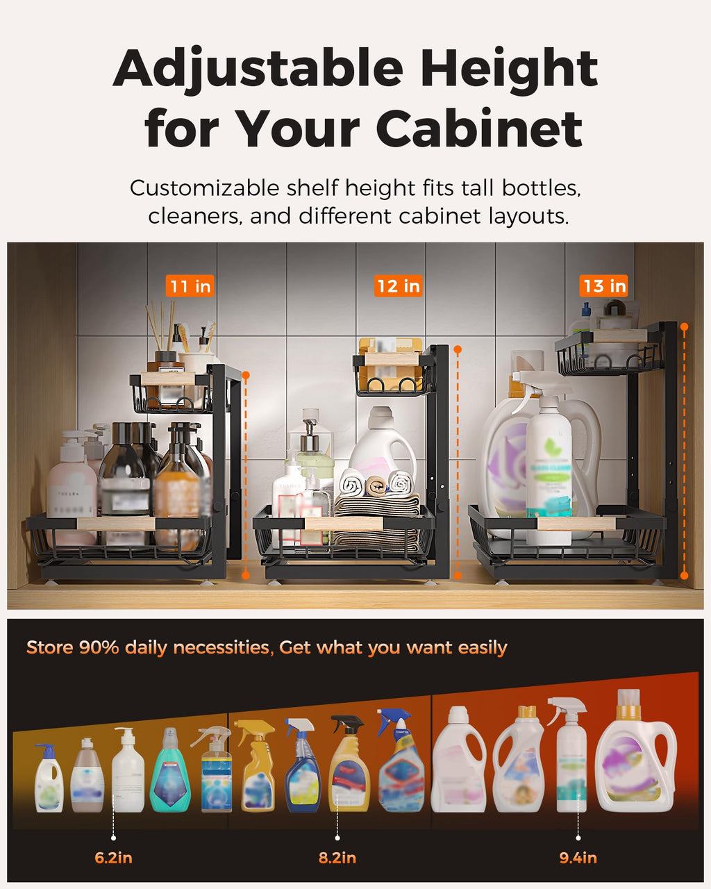 2-Tier Height Adjustable Under Sink Organizer & Storage F90799