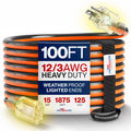 100ft 12/3 Gauge Heavy Duty Extension Cord, Waterproof, 15A 125V, Orange and Black P7668