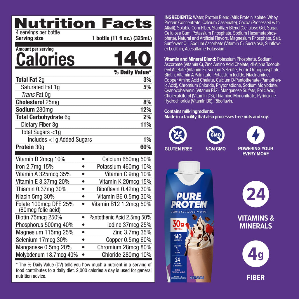 Chocolate Protein Shake, 30g Protein, 11oz Bottles, 12 Pack G360762