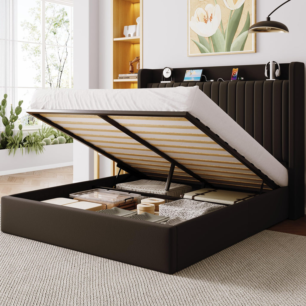 Full Lift Up Storage Hydraulic Bed Frame Black P6468