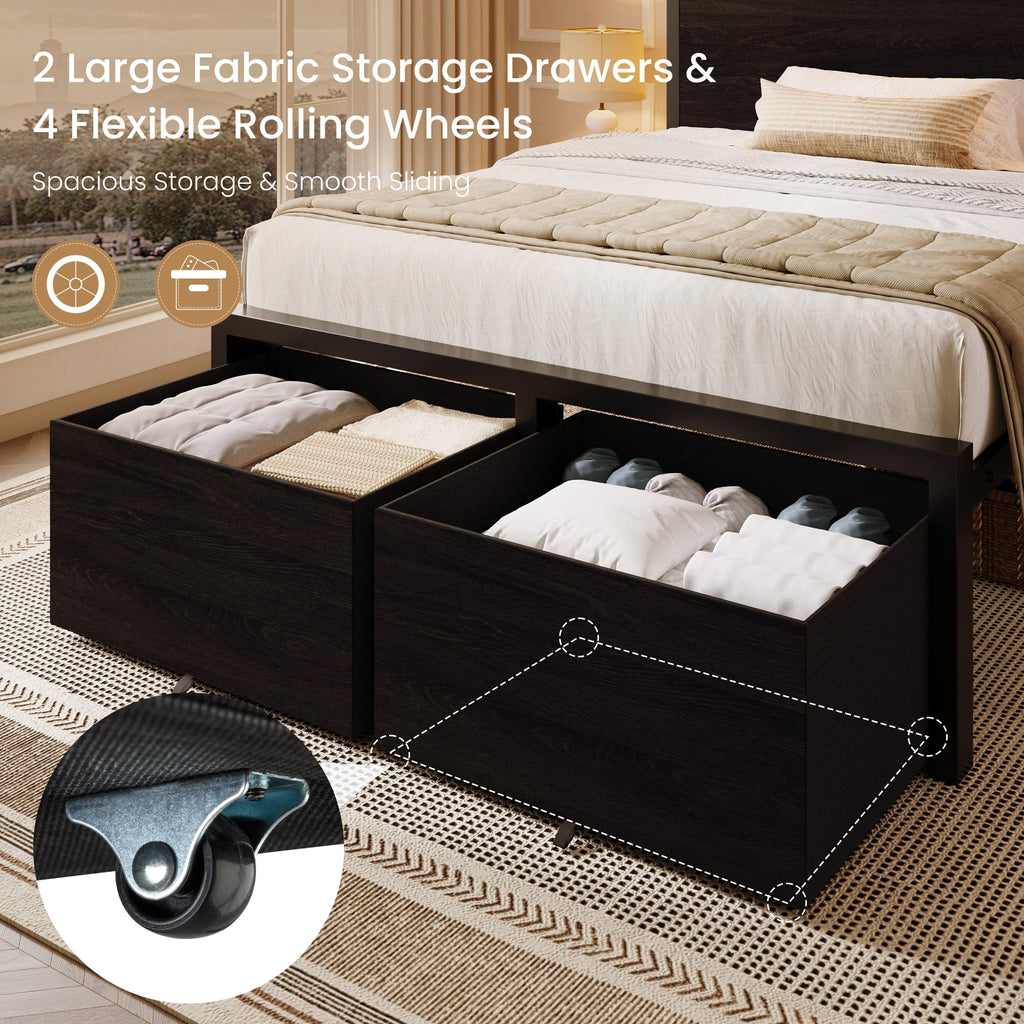Twin LED Bed Frame with 2 Storage Drawers Y906524