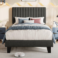 Twin Size Upholstered Linen Platform Bed Frame with Headboard J632518