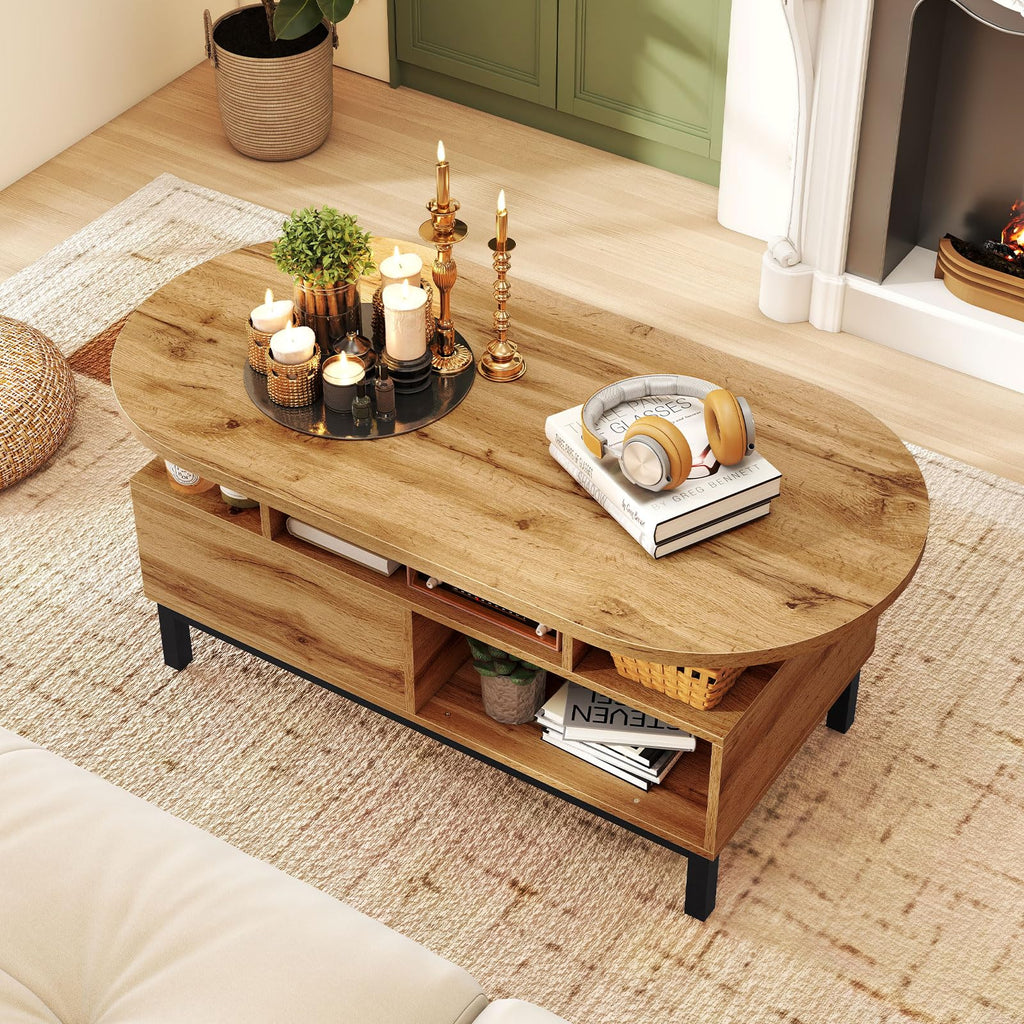 47" Oval Wood Coffee Table with Storage O99049